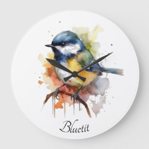 Cute Bluetit on a Branch, custom Large Clock