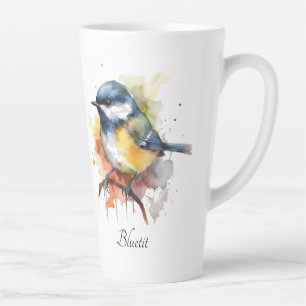 Cute Bluetit on a Branch, custom Latte Mug