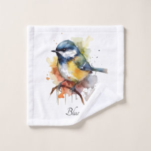 Cute Bluetit on a Branch, custom Wash Cloth