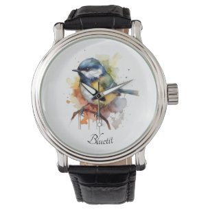Cute Bluetit on a Branch, custom Watch