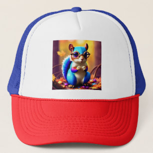 Cute Blur Squirrel with Glasses Trucker Hat
