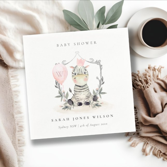 Cute Blush Baby Zebra Foliage Balloon Baby Shower Napkins (Creator Uploaded)