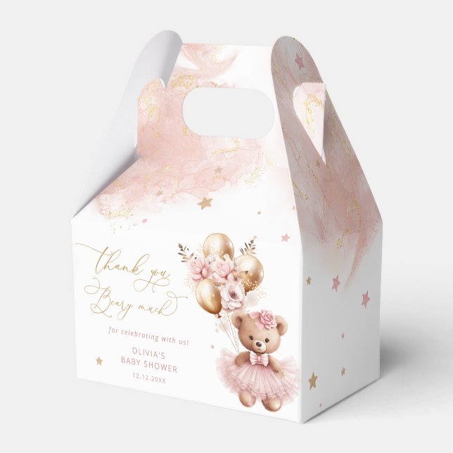Cute Blush Bear Balloon Bearly Wait Baby Shower Favor Boxes (Front Side)
