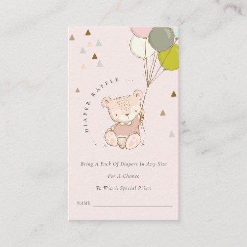 Cute Blush Bear Balloon Diaper Raffle Baby Shower Enclosure Card