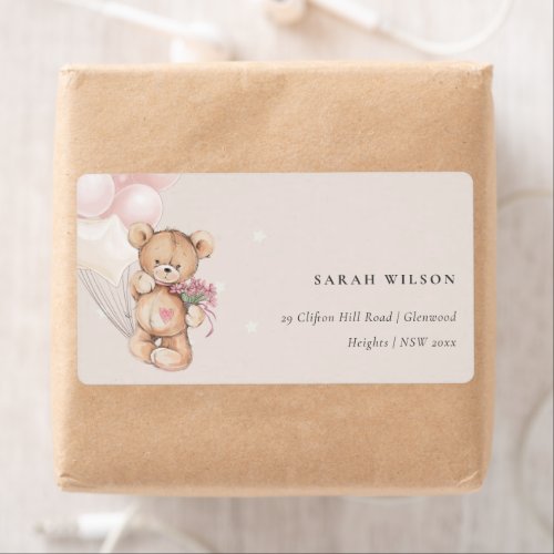 Cute Blush Bear Balloon Floral Bunch Heart Address Label