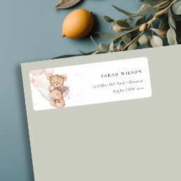 Cute Blush Bear Balloon Floral Bunch Heart Address Label