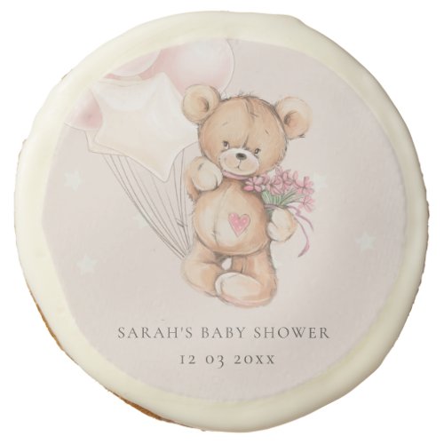 Cute Blush Bear Balloon Heart Floral Baby Shower Sugar Cookie
