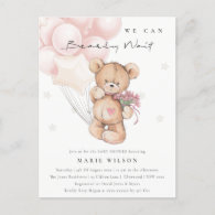 Cute Blush Bear Bearly Wait Balloon Baby Shower Postcard