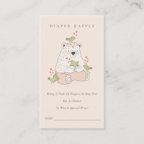 Cute Blush Bear Birds Diaper Raffle Baby Shower Enclosure Card