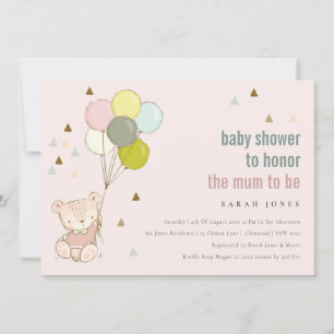 Cute Blush Bearly Wait Balloon Baby Shower Invite