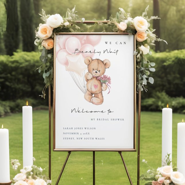 Cute Blush Bearly Wait Balloon Baby Shower Welcome Foam Board (Creator Uploaded)
