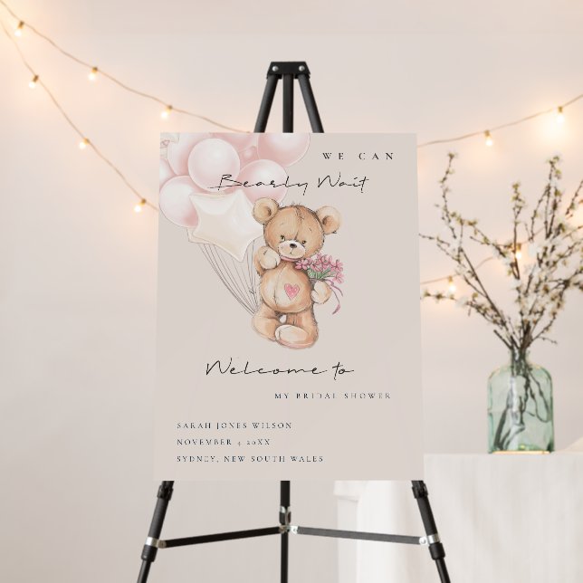 Cute Blush Bearly Wait Balloon Baby Shower Welcome Foam Board (In Situ (Stand))