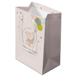 Cute Blush Bearly Wait Bear Balloon Baby Shower Medium Gift Bag