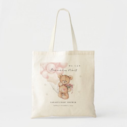 Cute Blush Bearly Wait Bear Balloon Baby Shower Tote Bag