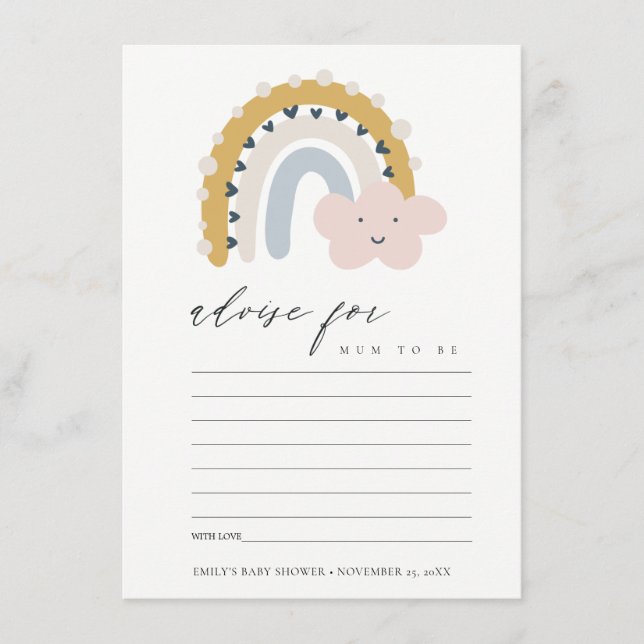 CUTE BLUSH BLUE CLOUD RAINBOW ADVICE BABY SHOWER ENCLOSURE CARD (Front)