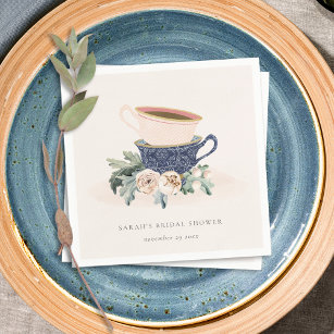 Cute Blush Blue Cups Flora Bridal Shower Tea Party Napkins