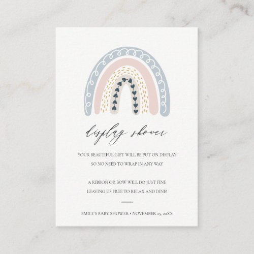 CUTE BLUSH BLUE HEART RAINBOW DISPLAY BABY SHOWER ENCLOSURE CARD