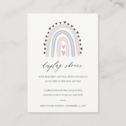 CUTE BLUSH BLUE HEART RAINBOW DISPLAY BABY SHOWER ENCLOSURE CARD