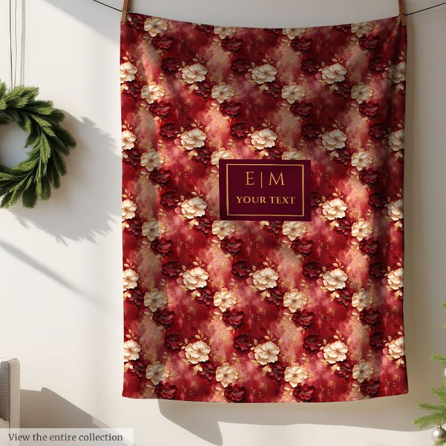 Cute Blush Burgundy Gold Custom Watercolor Boho  Fleece Blanket (Cute Blush Burgundy Gold Custom Watercolor Boho Fleece Blanket)