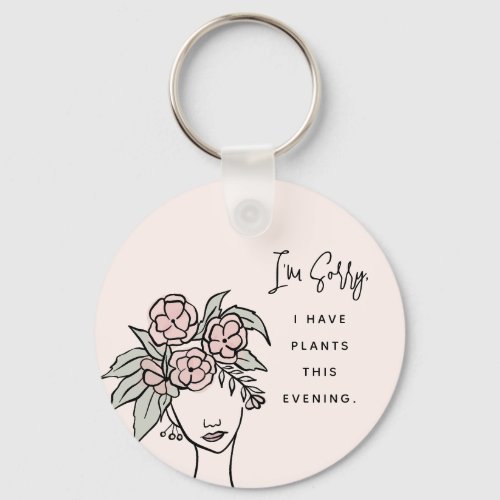 Cute Blush Busy with My Plants Floral Portrait Keychain