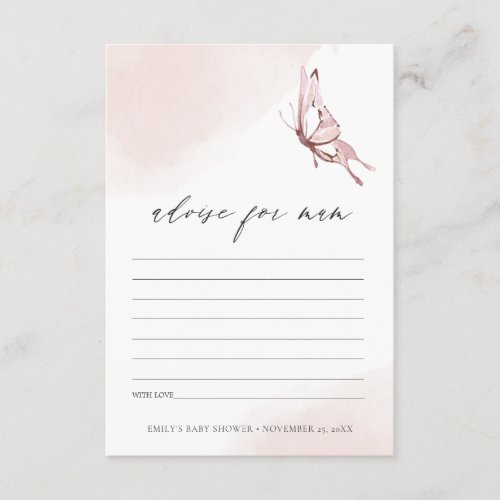 Cute Blush Butterfly Advise for Mum Baby Shower Enclosure Card