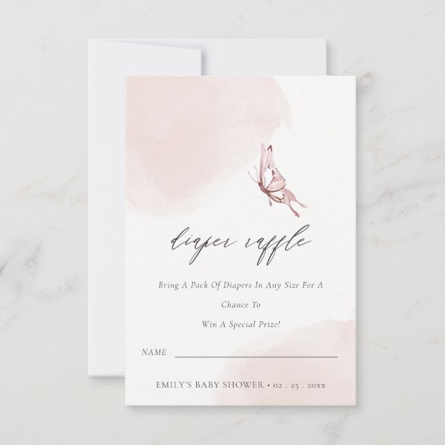 Cute Blush Butterfly Diaper Raffle Baby Shower Invitation (Front)