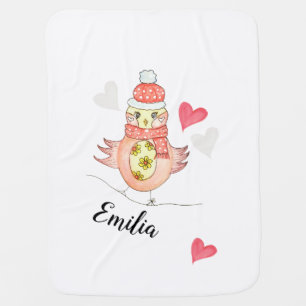 Cute Blush Chicken in Love Watercolor Baby Blanket