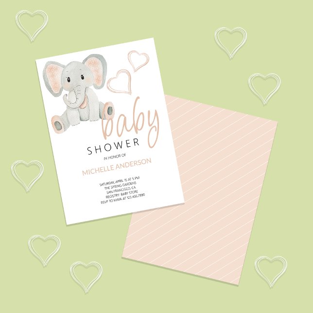 Cute Blush Elephant Watercolor Illustration Invitation (Creator Uploaded)