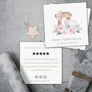 Cute Blush Floral Cake Mixer Bakery Review Request Square Business Card