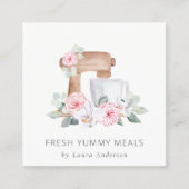 Cute Blush Floral Cake Mixer Bakery Review Request Square Business Card (Front)