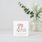 Cute Blush Floral Cake Mixer Bakery Review Request Square Business Card (Standing Front)