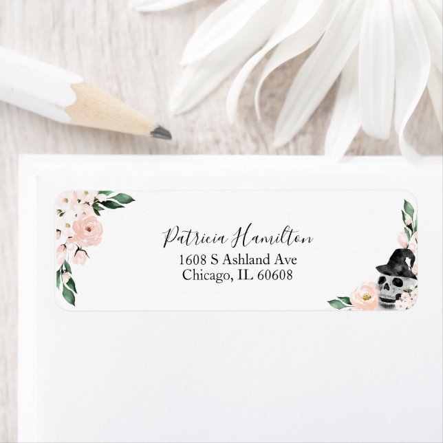 Cute Blush Floral Halloween Bridal Shower Label (Insitu)