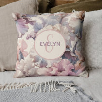 Cute Blush Floral Monogram Baby Girl Nursery Throw Pillow