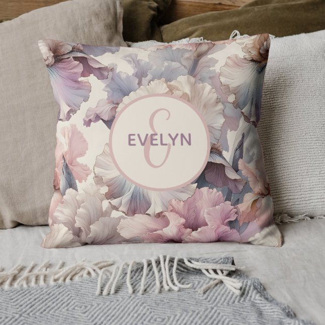 Cute Blush Floral Monogram Baby Girl Nursery Throw Pillow (Personalized Floral Pillow with Name - Custom Home Decor, Unique Gift, Elegant Flower Design.)