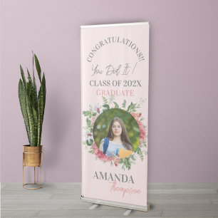 Cute Blush Floral Photo Class of 2025 Graduation   Retractable Banner