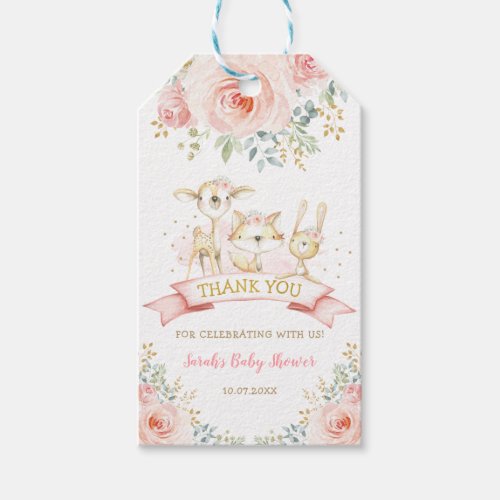 Cute Blush Floral Woodland Forest Baby Shower Gift Tags