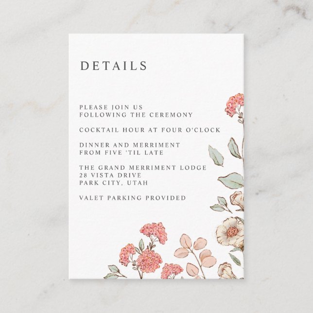 Cute Blush flower bunch  WEDDING Hotel details Enclosure Card (Front)