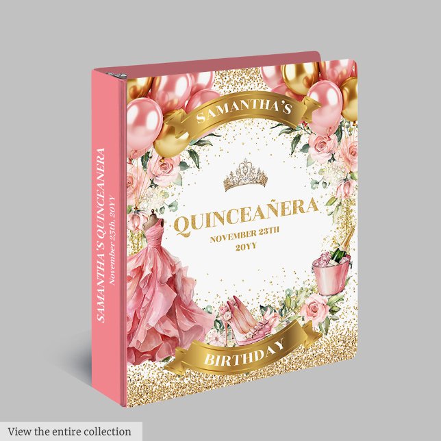 Cute Blush Gold Quinceañera Photo Album Keepsake 3 Ring Binder (Cute Blush Gold Quinceañera Photo Album Keepsake)