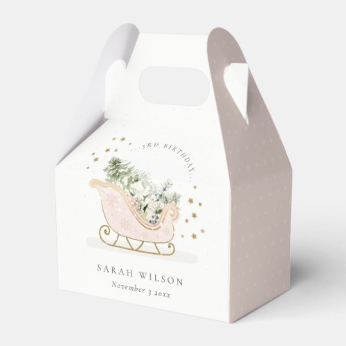 Cute Blush Gold Winter Sleigh Any Age Birthday Favor Boxes