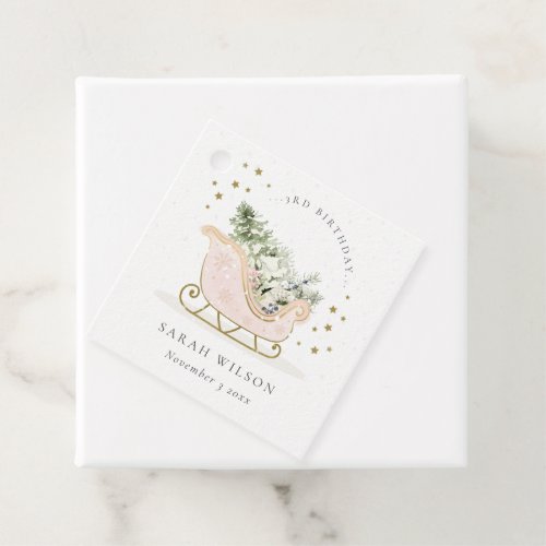 Cute Blush Gold Winter Sleigh Any Age Birthday Favor Tags