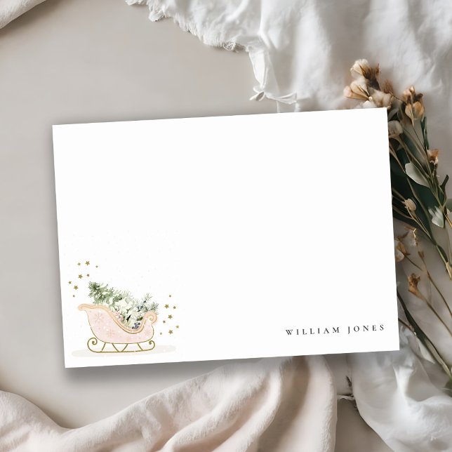 Cute Blush Gold Winter Sleigh Any Age Birthday Note Card (Creator Uploaded)