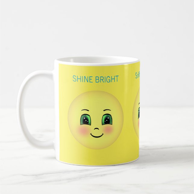 Cute blush happy face on yellow coffee mug (Left)