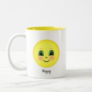 Cute blush happy face Two-Tone coffee mug
