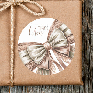 Cute Blush Lace Pearl Clean Bow Baby Shower Classic Round Sticker