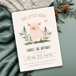 Cute Blush Little Farm Pig Butterfly Kids Birthday Invitation<br><div class="desc">If you need any other matching product or customization,  kindly message via Zazzle.</div>