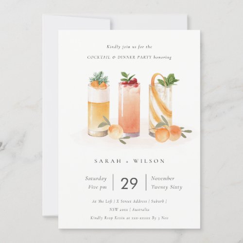 Cute Blush Orange Fruit Cocktail Dinner Invite