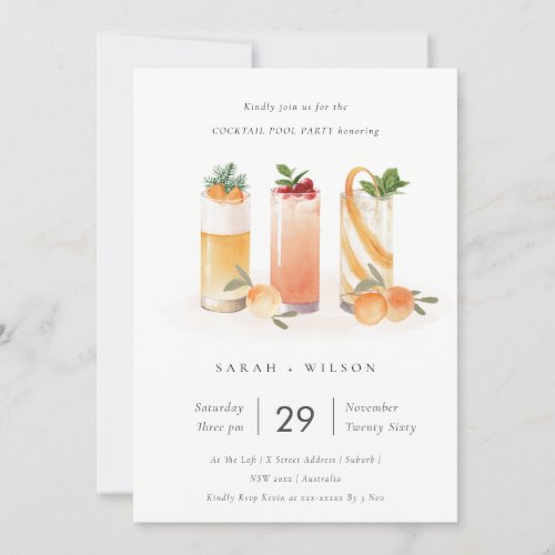 Cute Blush Orange Fruit Cocktail Pool Party Invite