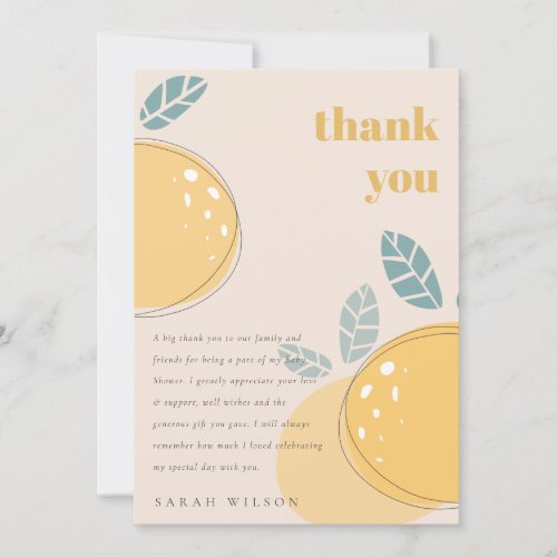 Cute Blush Peach Lemon Fruity Bold Baby Shower Thank You Card