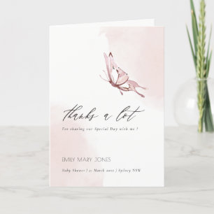 Cute Blush Pine Watercolor Butterfly Baby Shower Letterpress Thank You Card