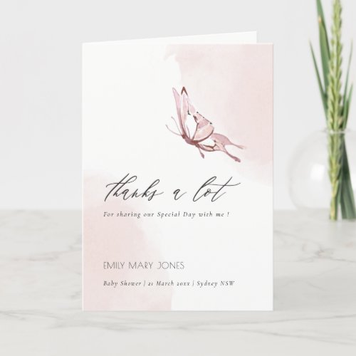 Cute Blush Pine Watercolor Butterfly Baby Shower  Thank You Card